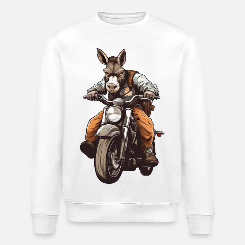 Esel Motorradfahrer / Motorrad Esel - Stanley/Stella Unisex Bio-Sweatshirt ROLLER - Weiß
