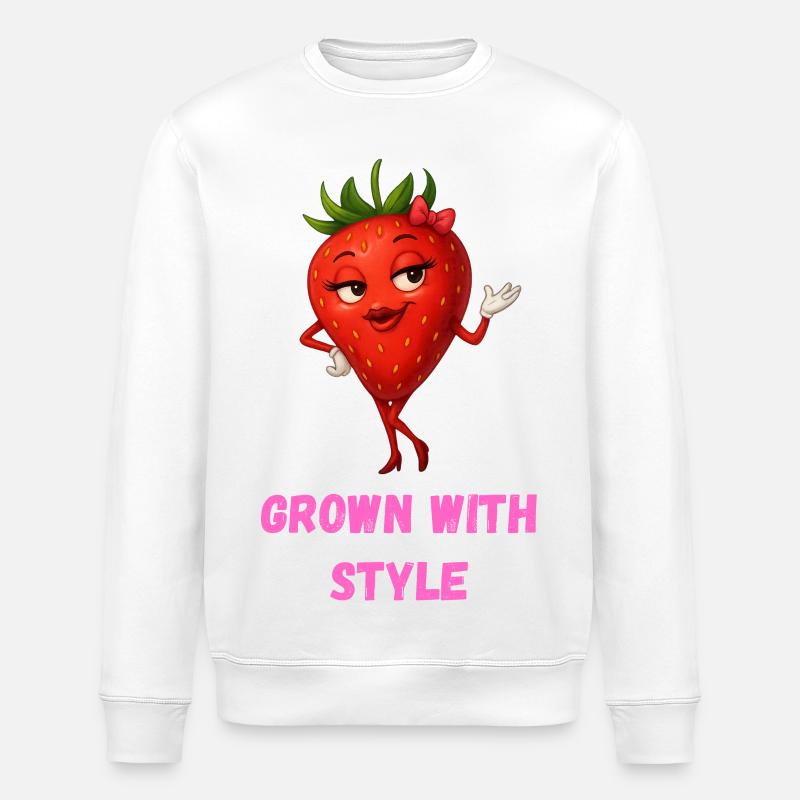 Grown with Style - Erdbeere Karikatur  - Stanley/Stella Unisex Bio-Sweatshirt ROLLER - Weiß