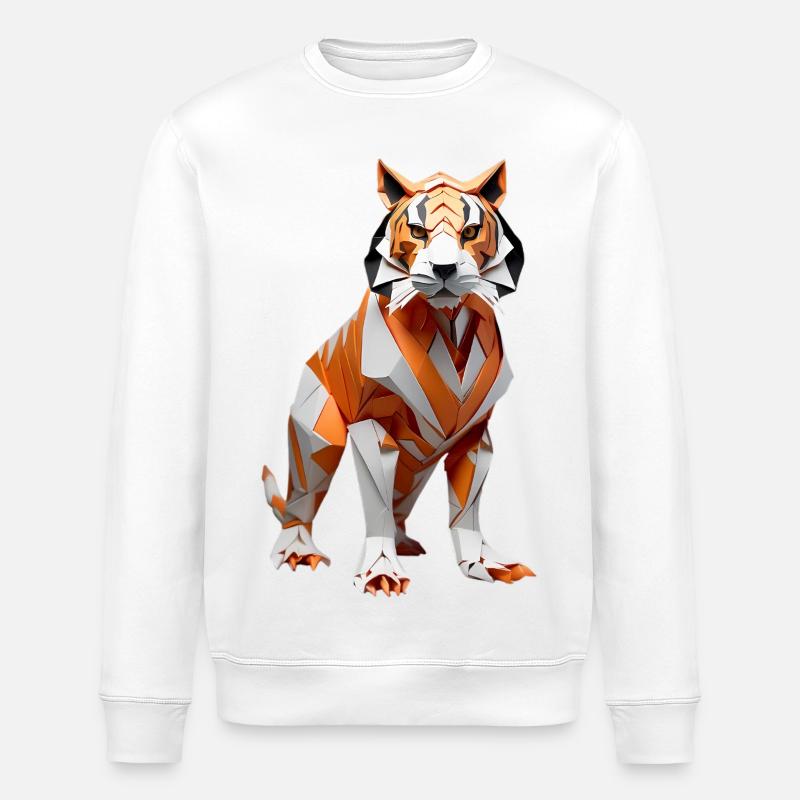 Geometrischer Low-Poly Tiger - Stanley/Stella Unisex Bio-Sweatshirt ROLLER - Weiß