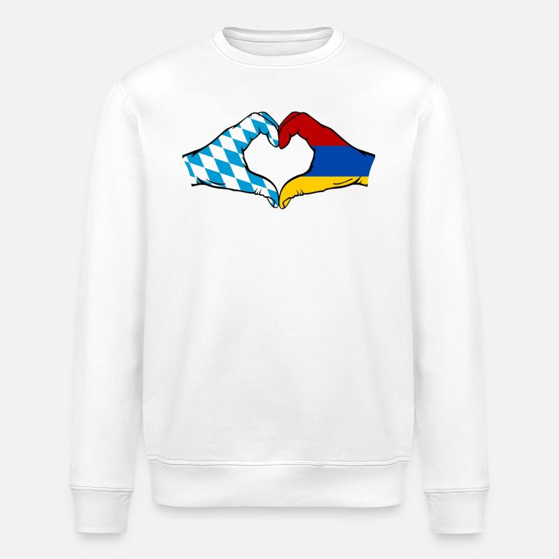 Bavière, Arménie, Drapeau, Mains, Coeur - Sweat bio ROLLER Stanley/Stella Unisexe - blanc