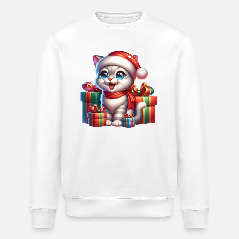Weihnachten Katze - Stanley/Stella Unisex Bio-Sweatshirt ROLLER - Weiß