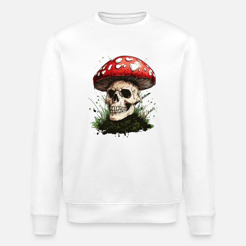 Toadstool Skull - Stanley/Stella ROLLER Unisex Organic Sweatshirt - white