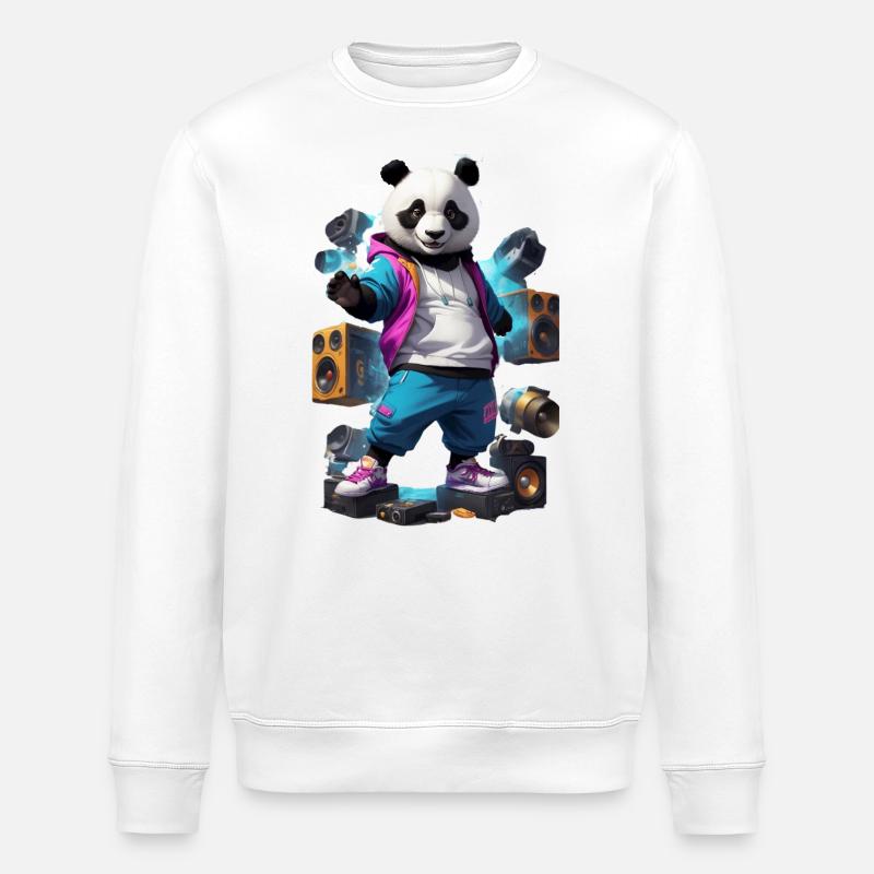 Breakdance Panda - Stanley/Stella Unisex Bio-Sweatshirt ROLLER - Weiß