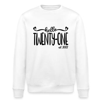 21st Birthday Women Hello Twenty-One Est. 2002 - Stanley/Stella ROLLER Unisex Organic Sweatshirt - white - Front - Nik (191cm)