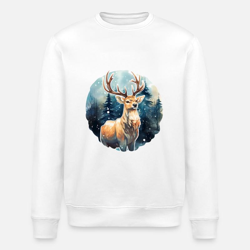 Deer in snowy forest - Stanley/Stella ROLLER Unisex Organic Sweatshirt - white