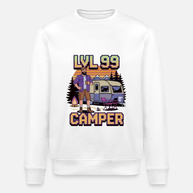 Lvl 99 Camper – Retro-Pixel‑Campingdesign - Stanley/Stella Unisex Bio-Sweatshirt ROLLER - Weiß