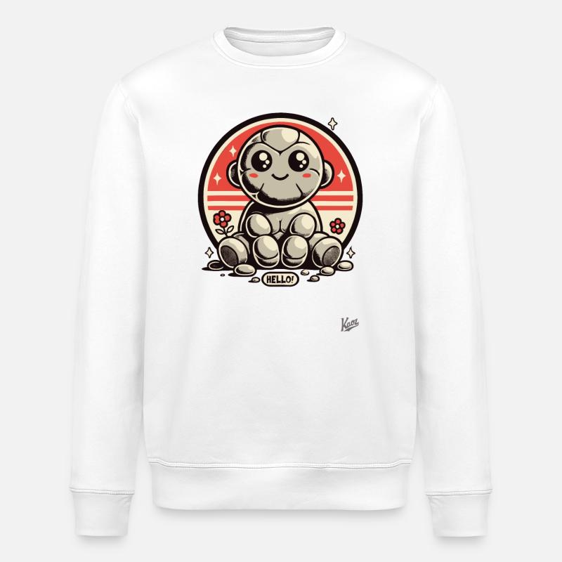 Hello! Cute Stone Monkey - Stanley/Stella ROLLER Unisex Organic Sweatshirt - white