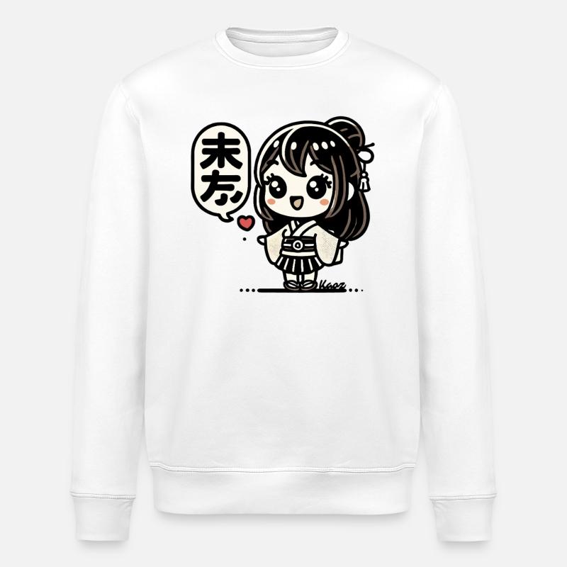 Süßes japanisches Chibi-Mädchen im Kimono - Stanley/Stella Unisex Bio-Sweatshirt ROLLER - Weiß