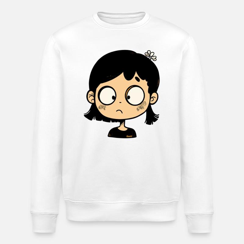 Nachdenkliches Cartoon-Mädchen - Stanley/Stella Unisex Bio-Sweatshirt ROLLER - Weiß