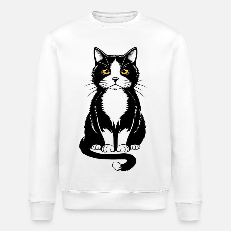 Bild einer sitzenden schwarzen Katze - Stanley/Stella Unisex Bio-Sweatshirt ROLLER - Weiß
