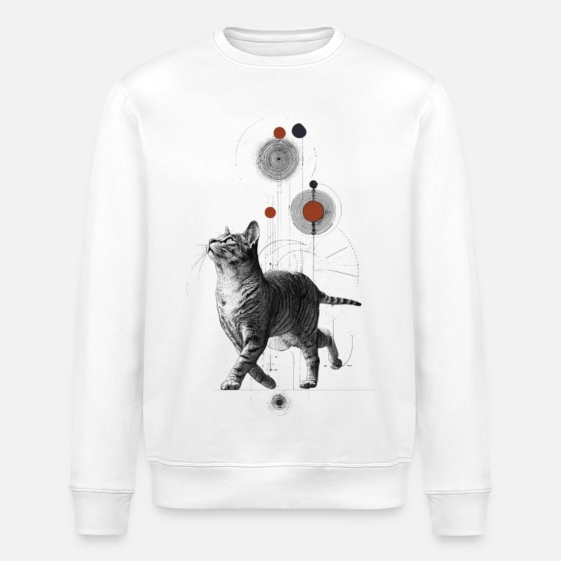 Mystical cat in the geometry universe - Stanley/Stella ROLLER Unisex Organic Sweatshirt - white