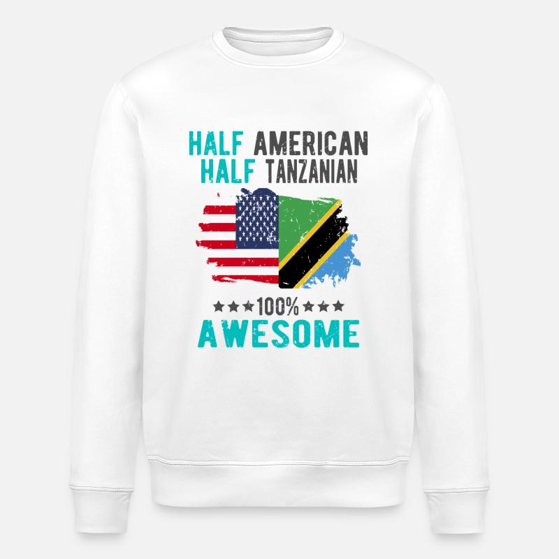 Half American Half Tanzanian - Stanley/Stella ROLLER Unisex Organic Sweatshirt - white