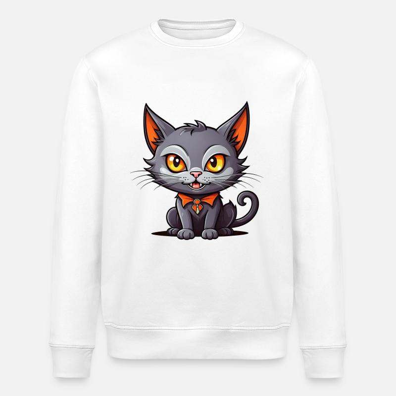 Schwarze Vampirkatze - Stanley/Stella Unisex Bio-Sweatshirt ROLLER - Weiß