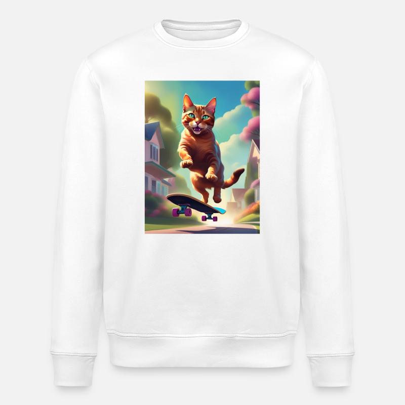 Chat skateboarer - Sweat bio ROLLER Stanley/Stella Unisexe - blanc