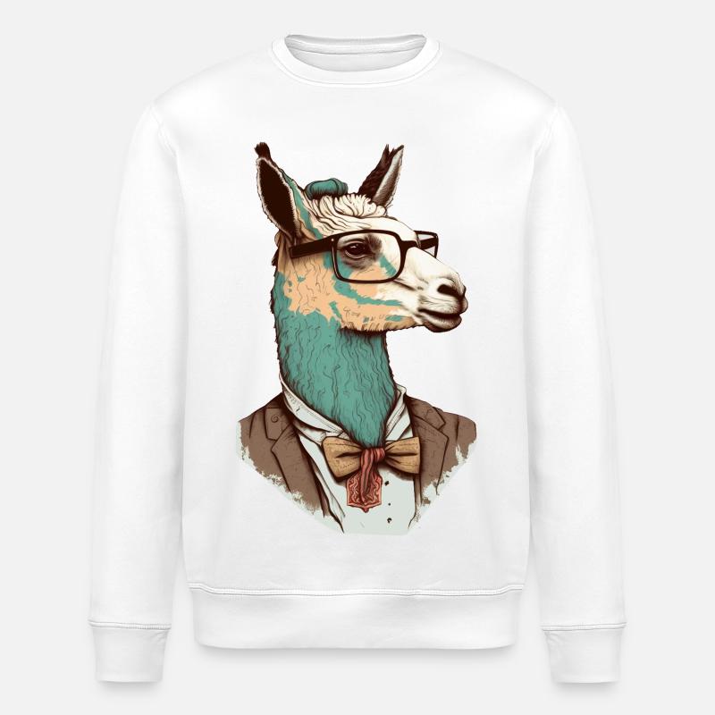 Lama nerd with glasses and suit - Stanley/Stella ROLLER Unisex Organic Sweatshirt - white