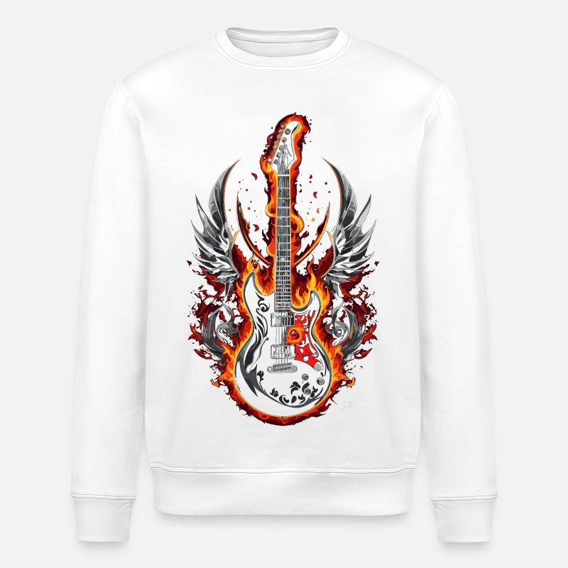 Fire Winged Guitar - Stanley/Stella ROLLER Unisex Organic Sweatshirt - white