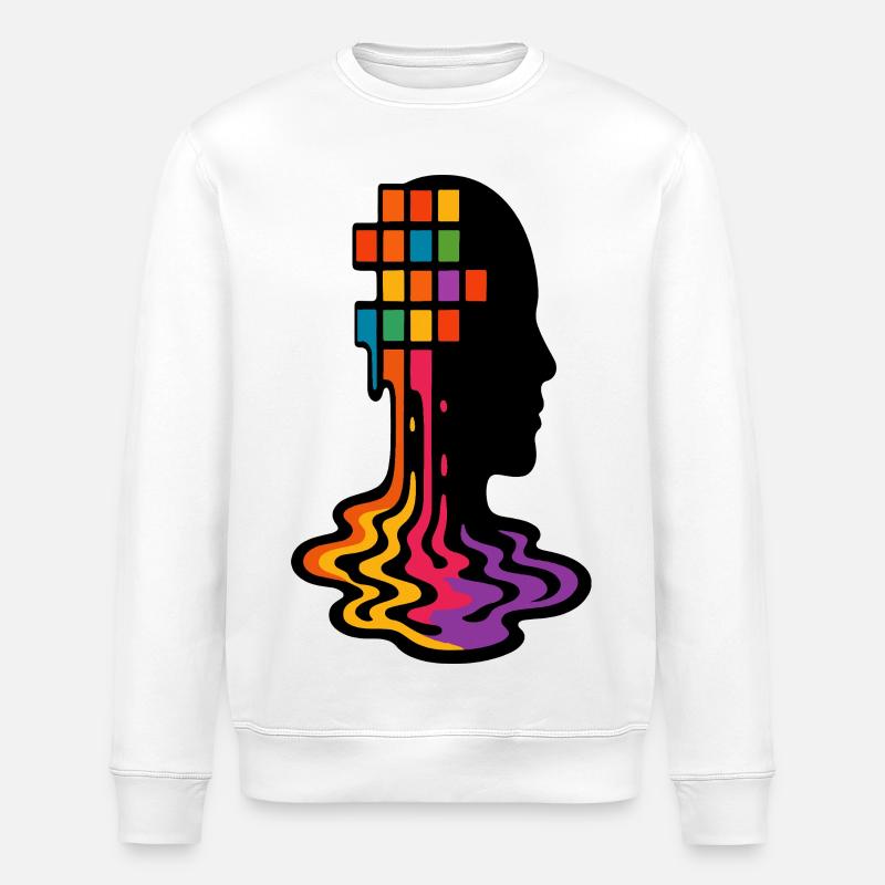 Rainbow Pixel Melt Portrait - Stanley/Stella ROLLER Unisex Organic Sweatshirt - white