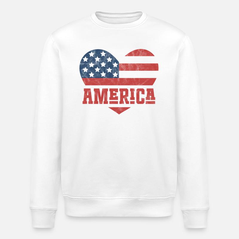 Drapeau de l’Amérique Coeur - Sweat bio ROLLER Stanley/Stella Unisexe - blanc