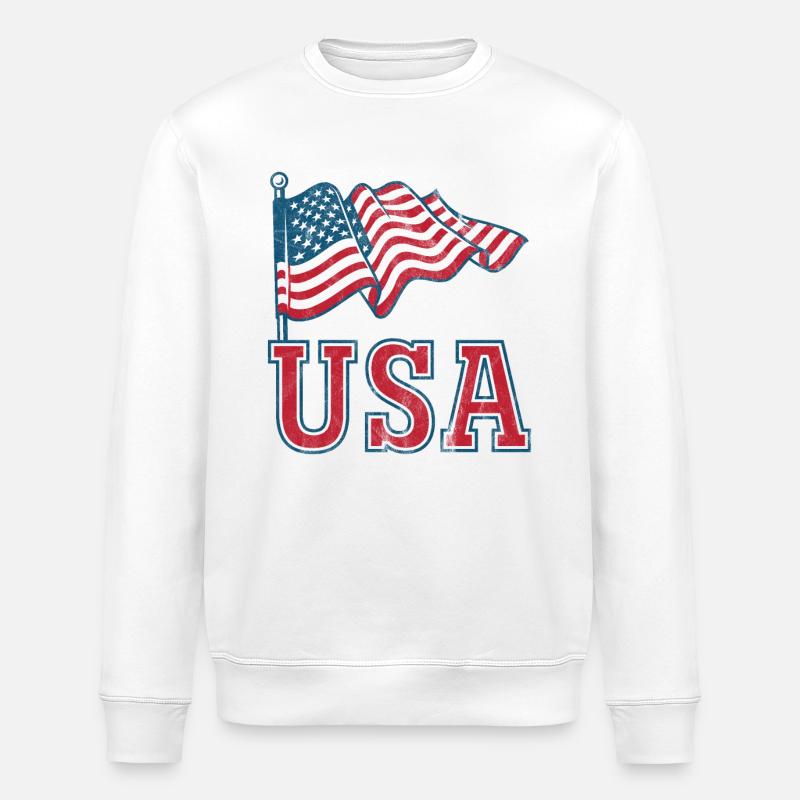 USA with Flag - Stanley/Stella ROLLER Unisex Organic Sweatshirt - white