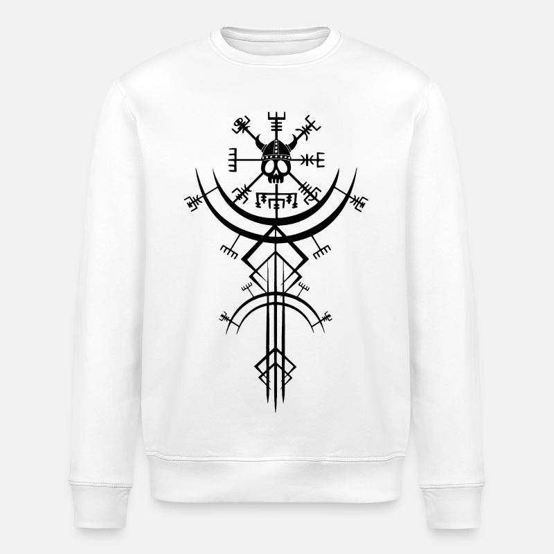 Black skull and Viking compass - Stanley/Stella ROLLER Unisex Organic Sweatshirt - white