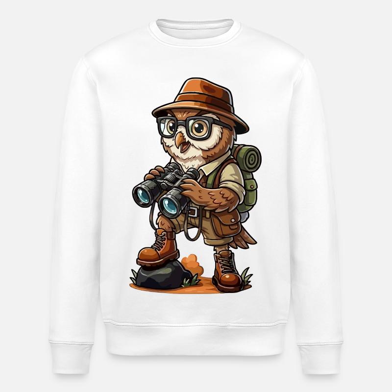 Lustiger Eulenentdecker Wandern, Camping, Abenteuer - Stanley/Stella Unisex Bio-Sweatshirt ROLLER - Weiß