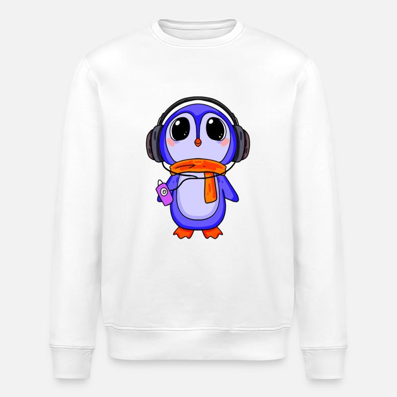 Pinguin hört Musik - Stanley/Stella Unisex Bio-Sweatshirt ROLLER - Weiß