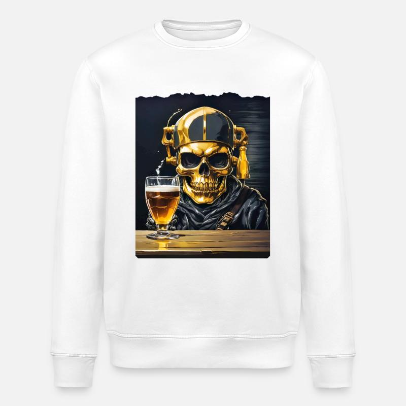 Beer Skull 0.6 - Stanley/Stella ROLLER Unisex Organic Sweatshirt - white