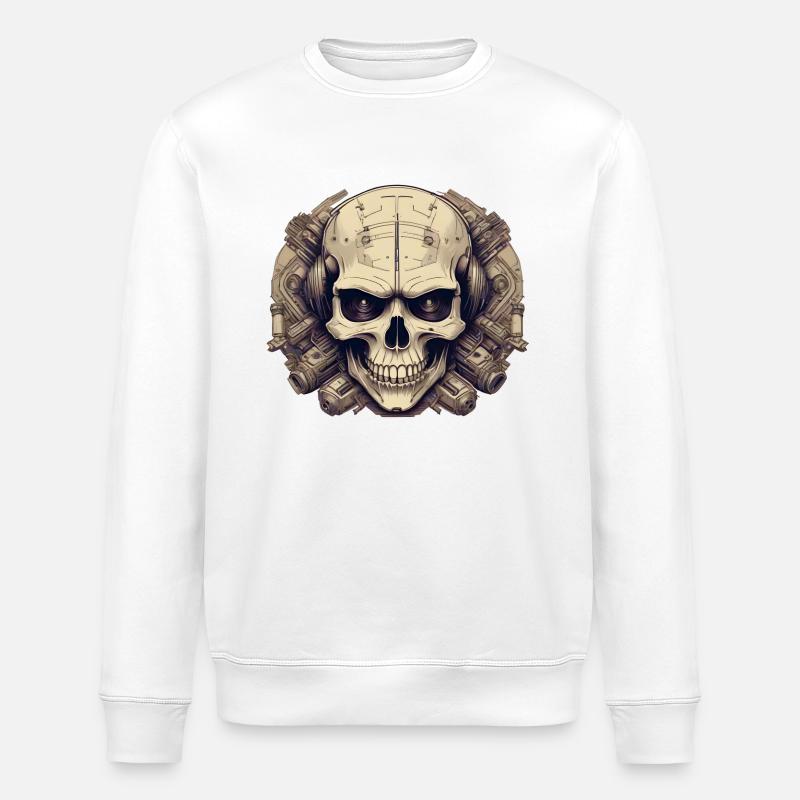 Bionic Skull - Comic Style Logo - Stanley/Stella ROLLER Unisex Organic Sweatshirt - white