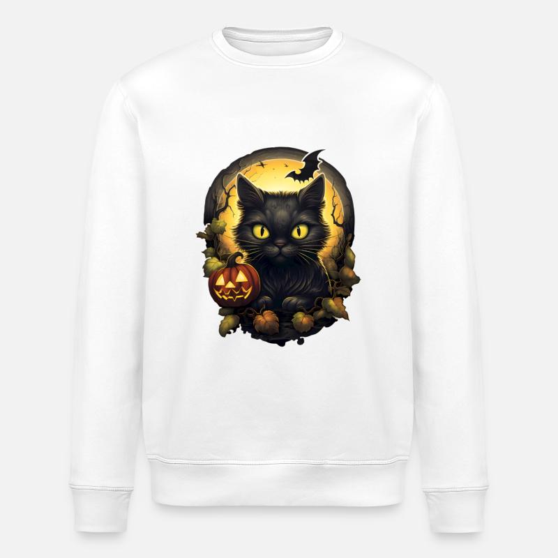Chat noir d’Halloween avec citrouille - Sweat bio ROLLER Stanley/Stella Unisexe - blanc
