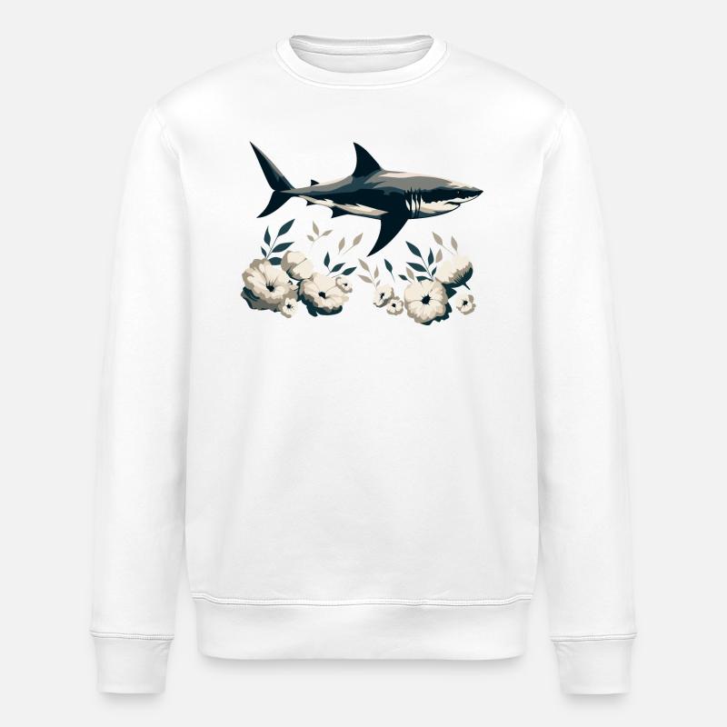 Requin avec des fleurs - Sweat bio ROLLER Stanley/Stella Unisexe - blanc