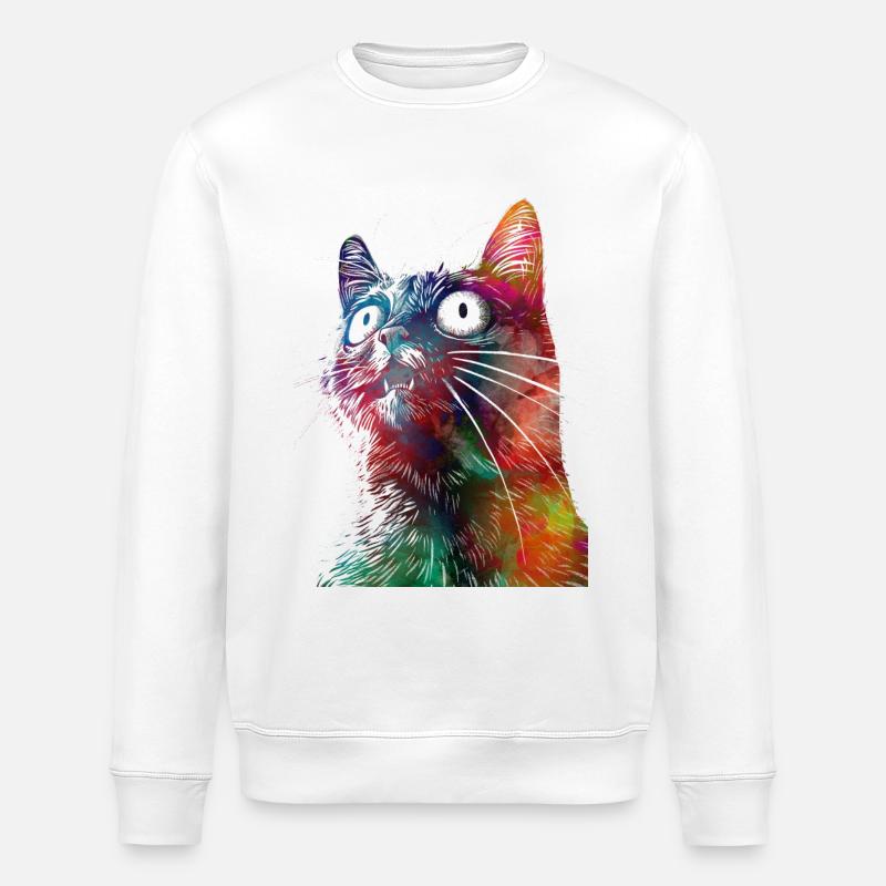 Lustige Katze2 - Stanley/Stella Unisex Bio-Sweatshirt ROLLER - Weiß