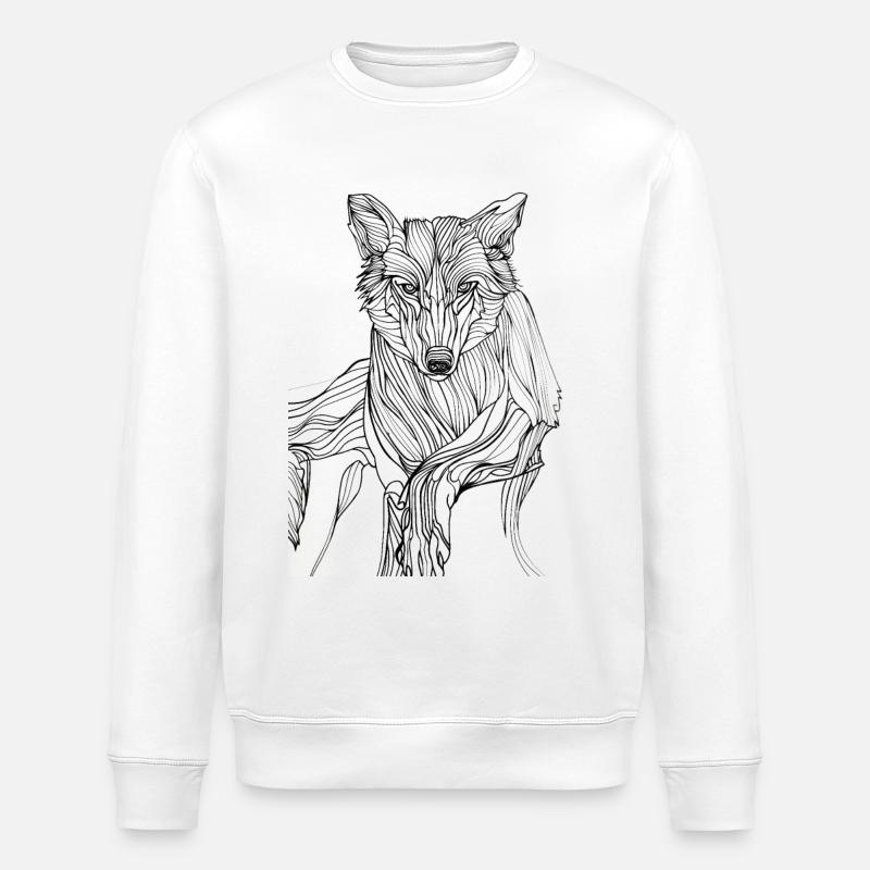 Lines art wolf #wolf - Stanley/Stella ROLLER Unisex Organic Sweatshirt - white