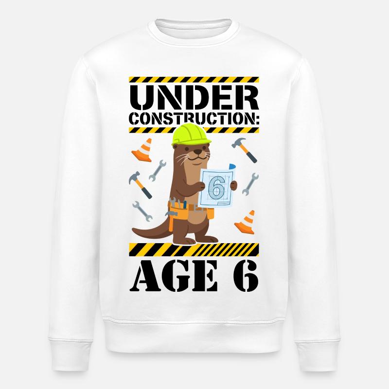 Under Construction 6th Birthday Otter - Stanley/Stella ROLLER Unisex Organic Sweatshirt - white