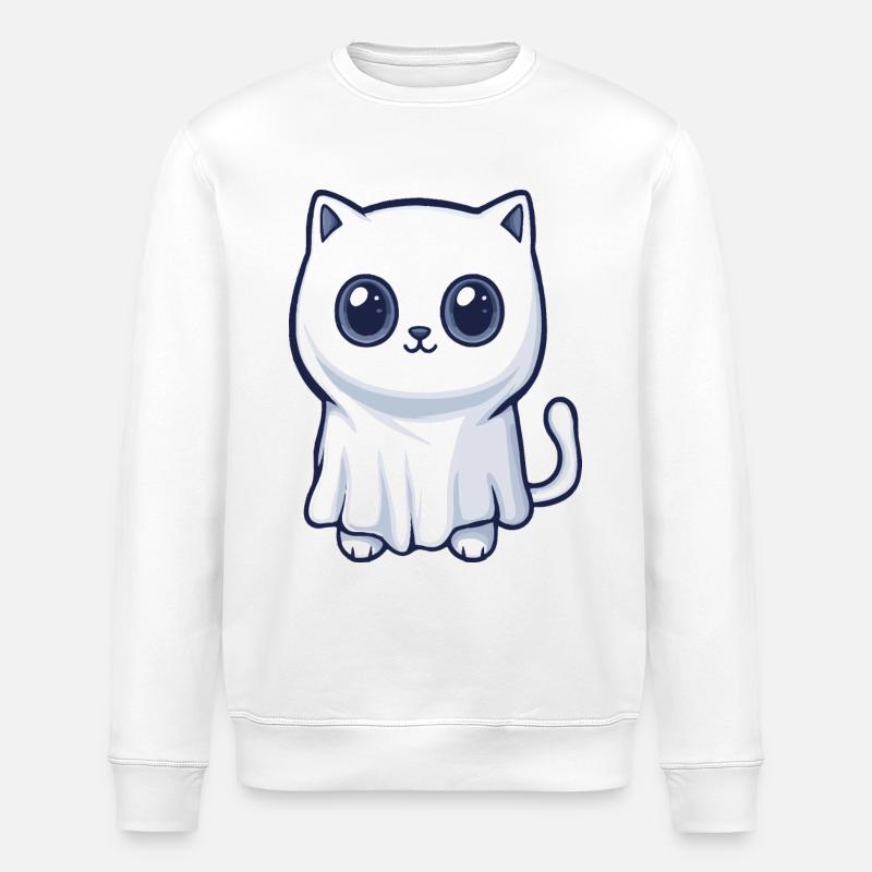 Katze Halloween Comic Geist - Stanley/Stella Unisex Bio-Sweatshirt ROLLER - Weiß