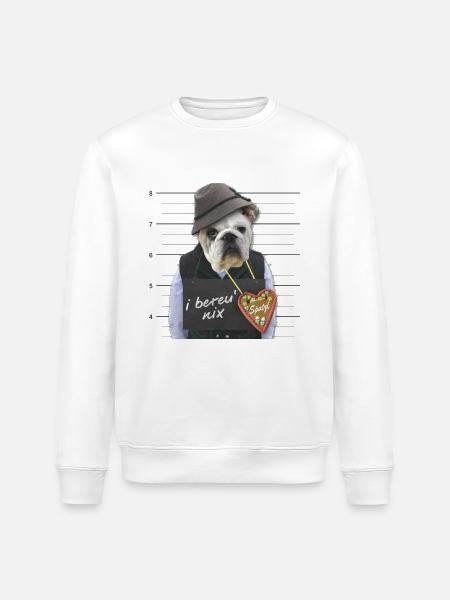 Lustiger Bulldogge "Spatzl" - Stanley/Stella Unisex Bio-Sweatshirt ROLLER - Weiß