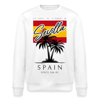 Palmiers de Séville Espagne Drapeau Souvenir de voyage - Sweat bio ROLLER Stanley/Stella Unisexe - blanc - Devant - Nik (191cm)