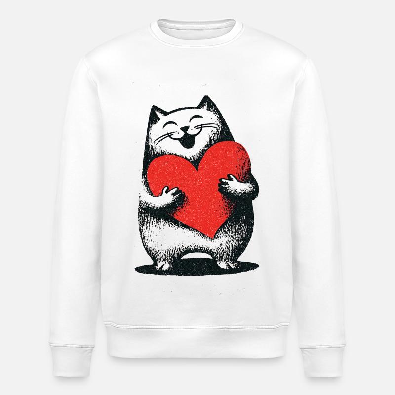 Verspielte Katze mit Herzmotiv - Stanley/Stella Unisex Bio-Sweatshirt ROLLER - Weiß