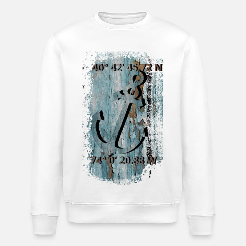 Anker mit Koordinaten - Stanley/Stella Unisex Bio-Sweatshirt ROLLER - Weiß