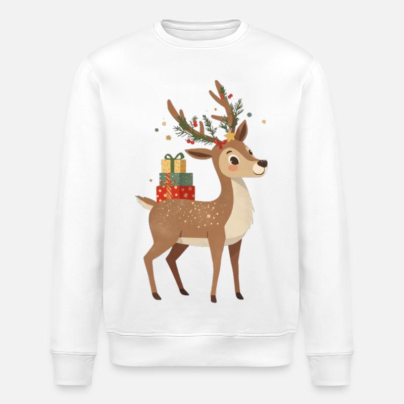 Renne de Noël avec cadeaux - Sweat bio ROLLER Stanley/Stella Unisexe - blanc