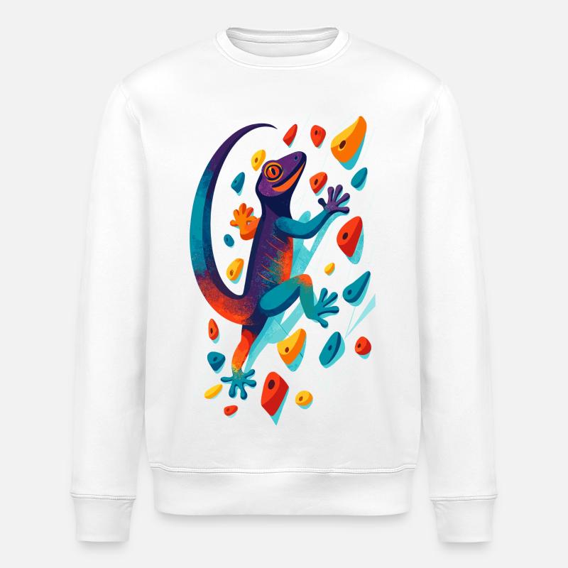 Bouldern Gecko Klettertier Klettern Echse Geschenk - Stanley/Stella Unisex Bio-Sweatshirt ROLLER - Weiß