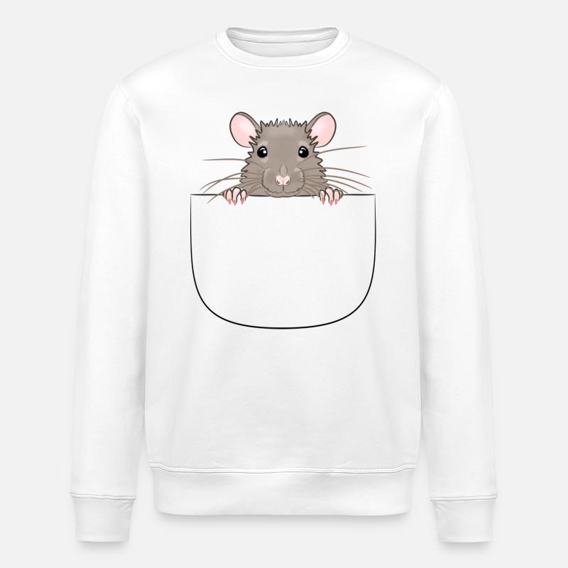 Mouse from pocket looks curious - Stanley/Stella ROLLER Unisex Organic Sweatshirt - white