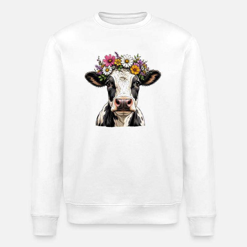 Kuh mit Blumenschmuck - Stanley/Stella Unisex Bio-Sweatshirt ROLLER - Weiß