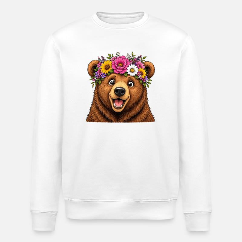 Bär mit Blumenschmuck - Stanley/Stella Unisex Bio-Sweatshirt ROLLER - Weiß
