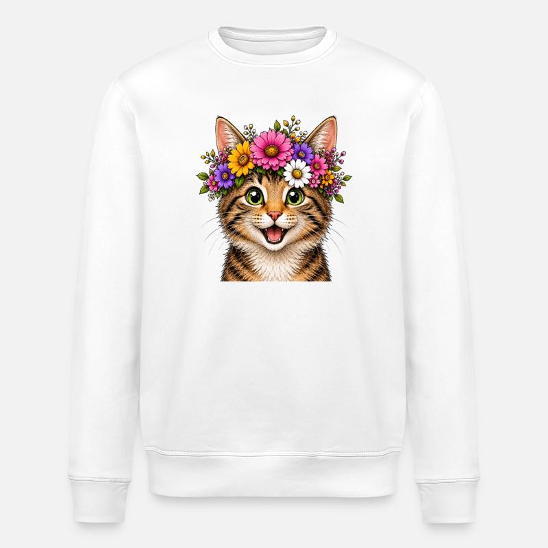 Katze mit Blumenschmuck - Stanley/Stella Unisex Bio-Sweatshirt ROLLER - Weiß