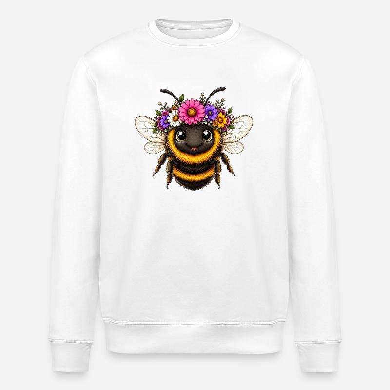 Biene mit Blumenschmuck  - Stanley/Stella Unisex Bio-Sweatshirt ROLLER - Weiß