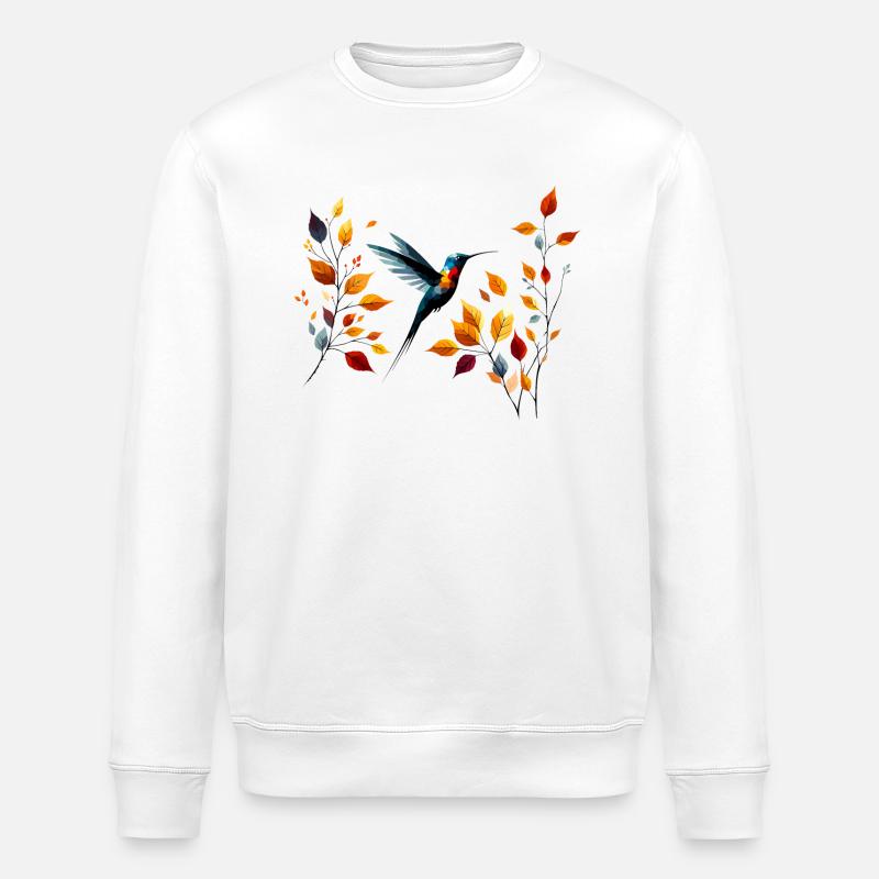 Kolibri und Herbstblätter - Stanley/Stella Unisex Bio-Sweatshirt ROLLER - Weiß