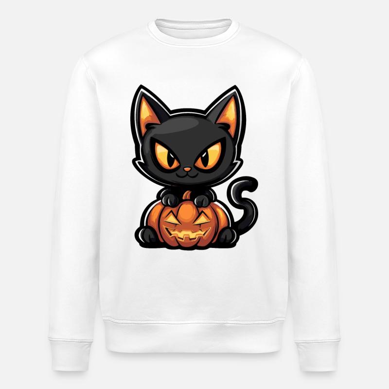 Katze Halloween Kater - Stanley/Stella Unisex Bio-Sweatshirt ROLLER - Weiß