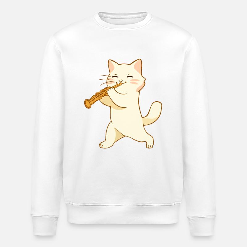 Katze spielt Oboe - Stanley/Stella Unisex Bio-Sweatshirt ROLLER - Weiß