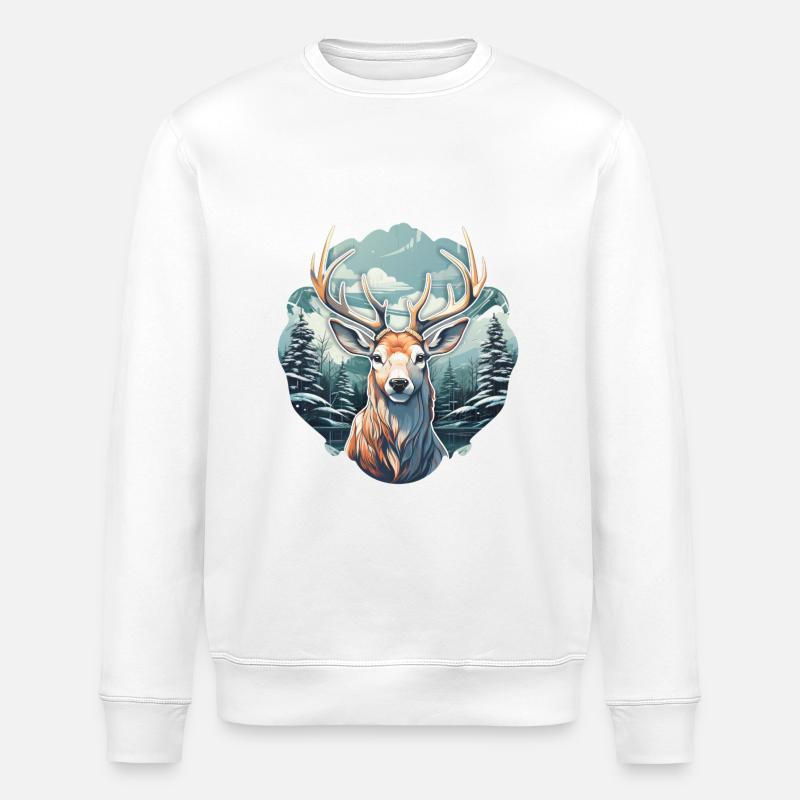Winterzeit Hirsch - Stanley/Stella Unisex Bio-Sweatshirt ROLLER - Weiß