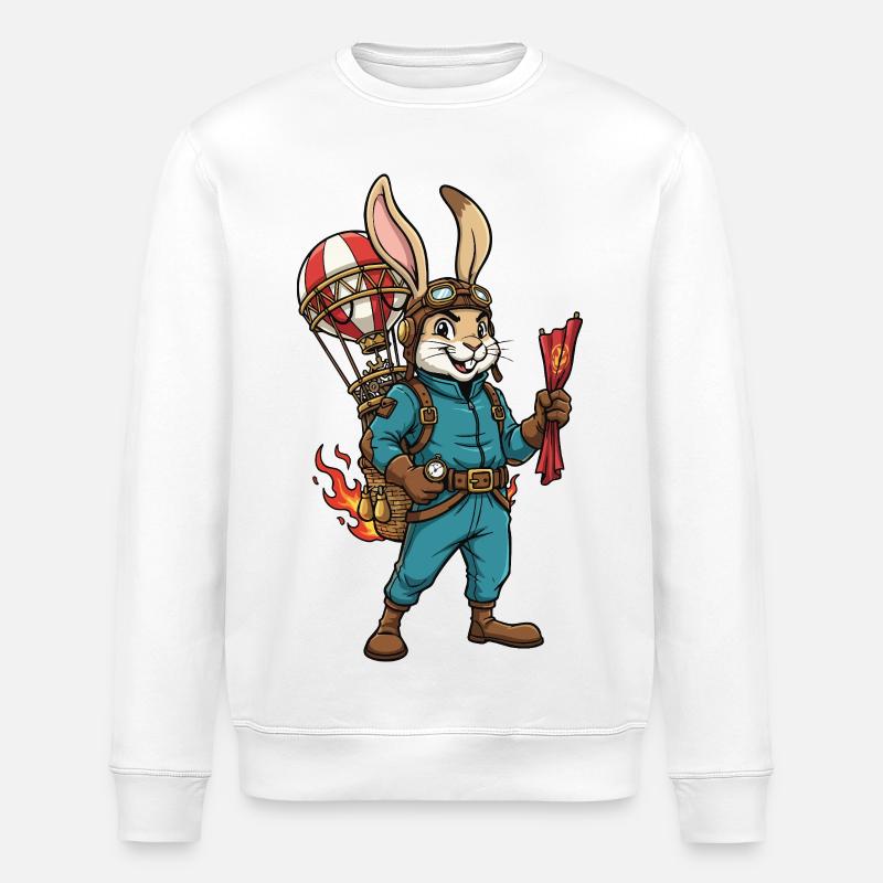 Rabbit Aviator Steampunk Heißluftballonflug - Stanley/Stella Unisex Bio-Sweatshirt ROLLER - Weiß
